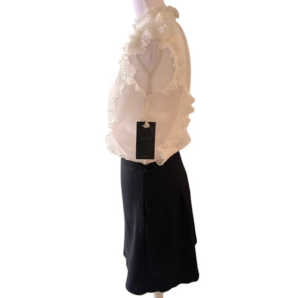 Zara Trafaluc Ruffle Sleeve Pleated Dress Black White Mock Neck S NWT Office - Picture 3 of 7